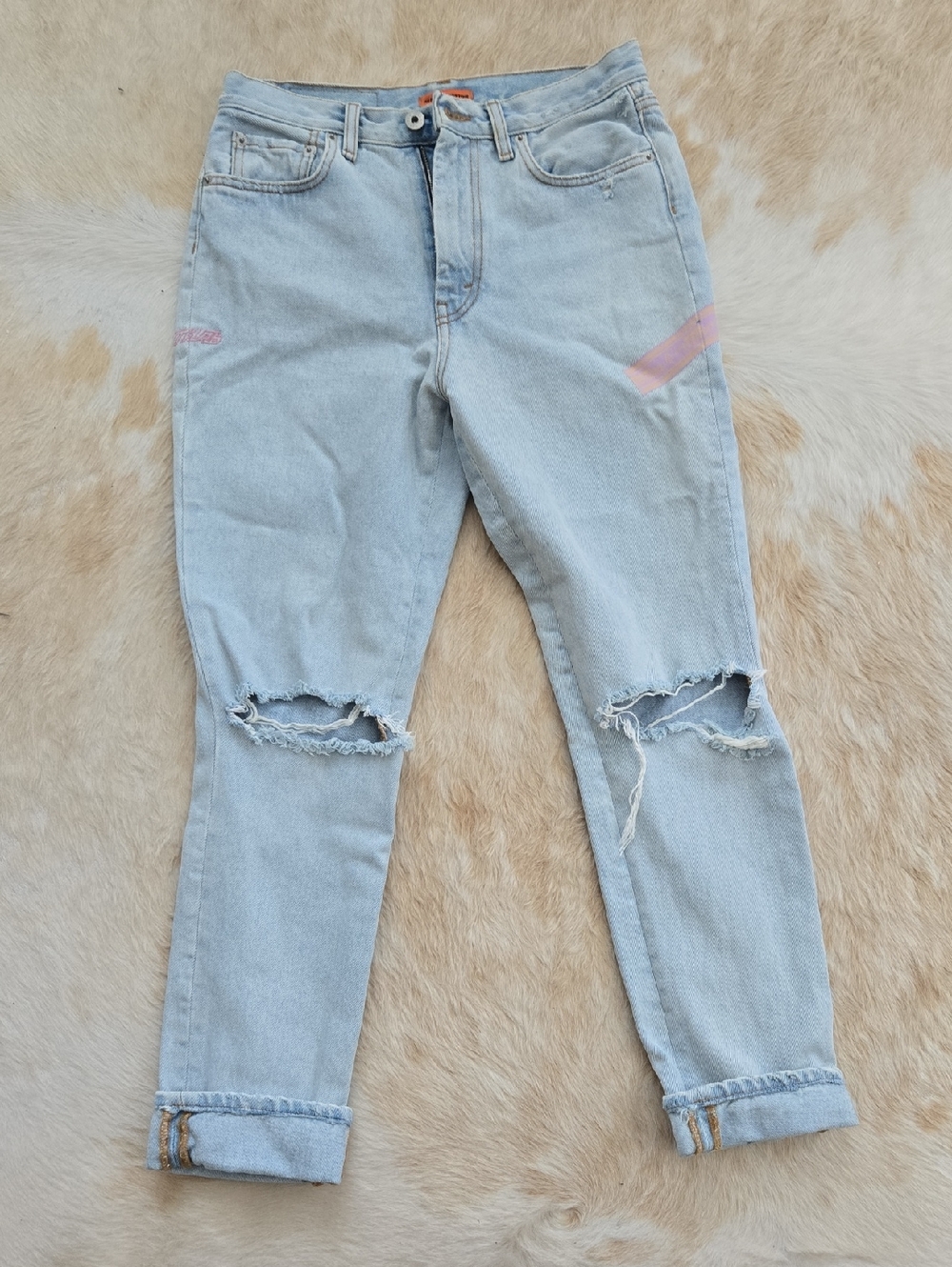 Heron Preston Light Blue Distressed Boyfriend Jeans Size 27